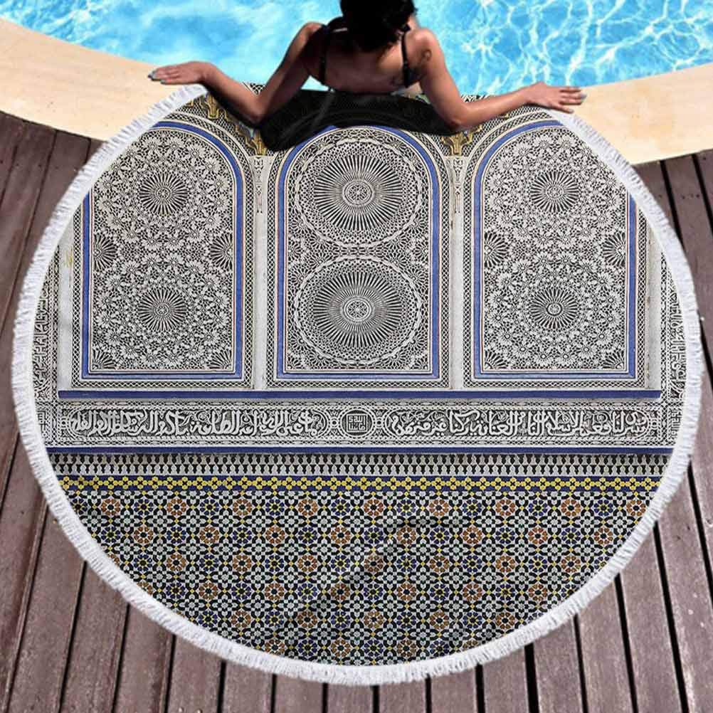 prunushome Beach Blanket n Popular Handicrafts Beach Towel Nostalgic Moroccan Architecture Stone Carving and Motifs Majestic Ottoman Empire for Beach or Wall Hanging Multicolor (Diameter 59")
