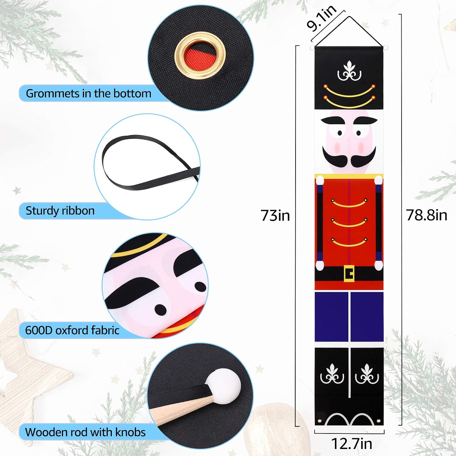 GXAO Nutcracker Christmas Decorations, Outdoor Xmas Decor, Soldier Model Nutcracker Banners for Front Door Porch Garden Indoor Exterior Kids Party, with 83 PCS Free Window Clings