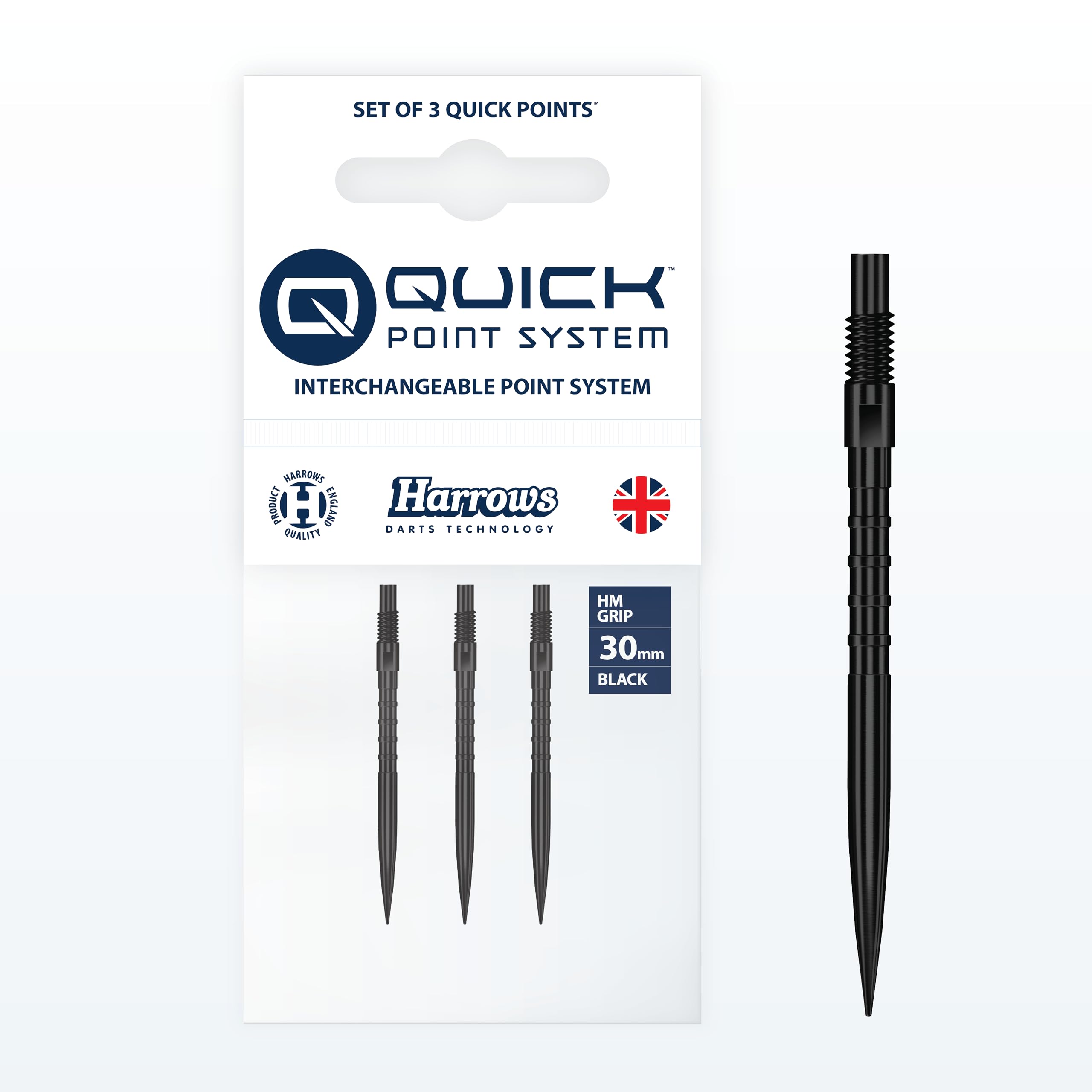 Harrows HM Grip Heavy Metal Quick Points 30 mm punte freccette Ryan Searle anelli quadrati sistema rapido nero