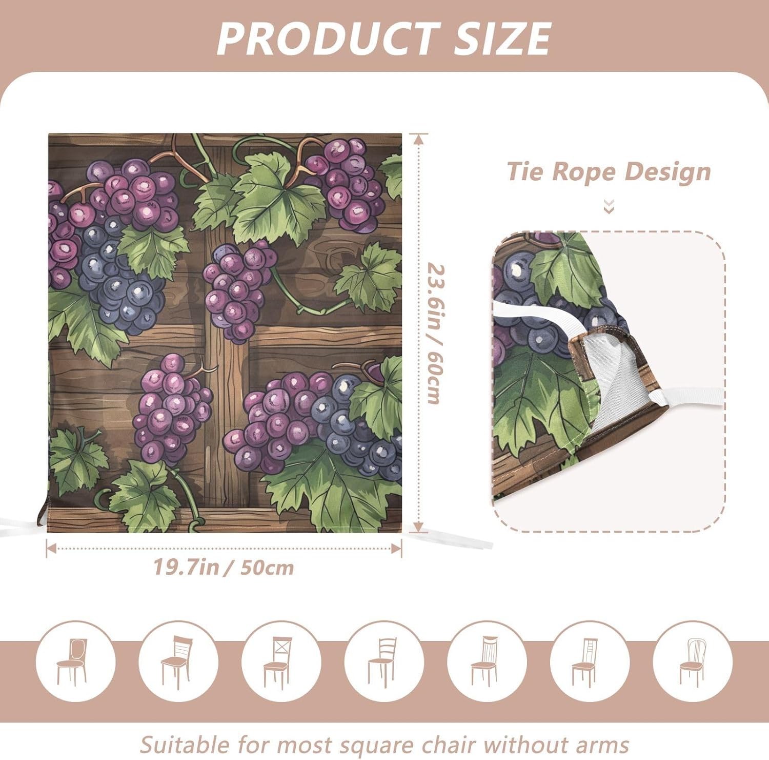 ALAZA Grape in The Wooden Box Chair Back Cover Set of 6, Washable Reusable Removable Chair Slipcovers Decorative Chair Cover for Home Kitchen Wedding Party