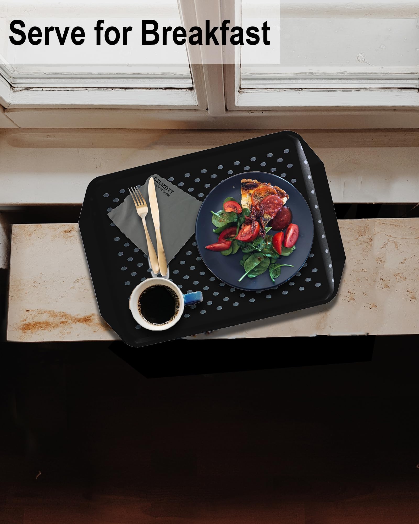 Czlizdyt Bandeja antideslizante para servir con asas, color negro