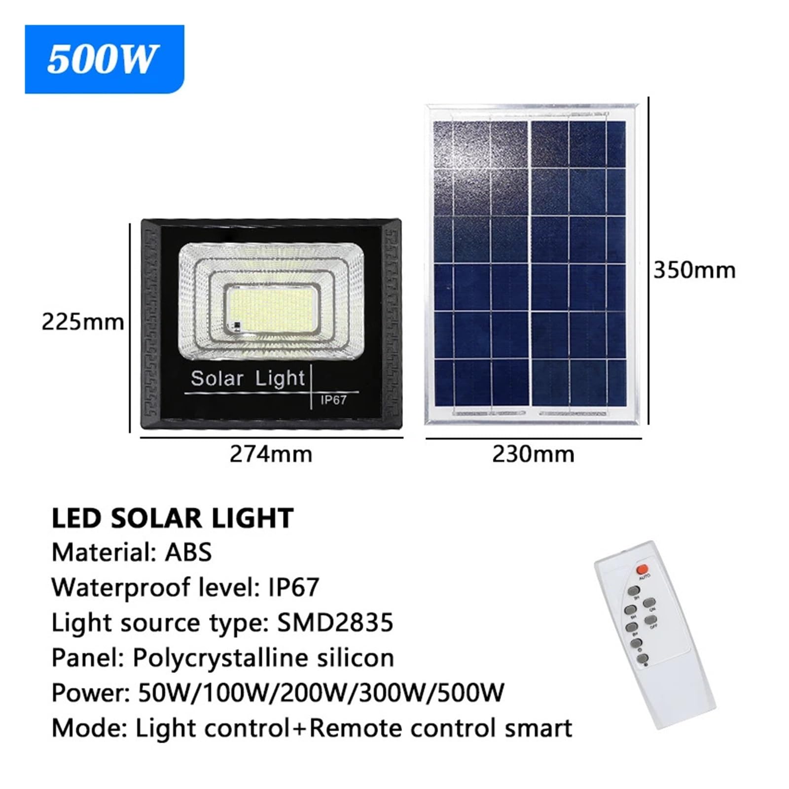 Lampa solarna zewnętrzna, Lampa słoneczna LED 500 W Światła powodziowe Zewnętrzne reflektory słoneczne Reflektory z pilotem do Garden Street