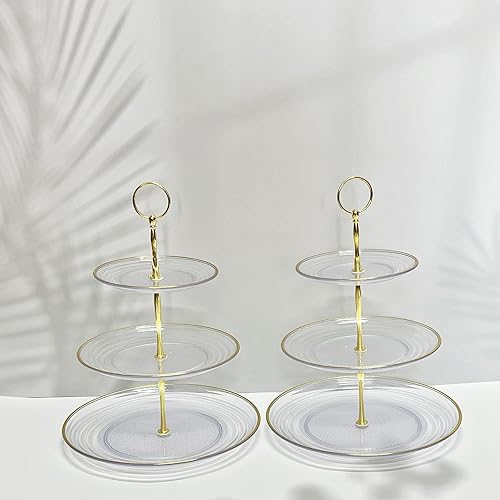 RAUVOLFIA Soporte para cupcakes de 3 niveles, soporte escalonado para tartas, soporte de postres de plástico transparente, bandeja para servir disponible en Yaxa Mexico