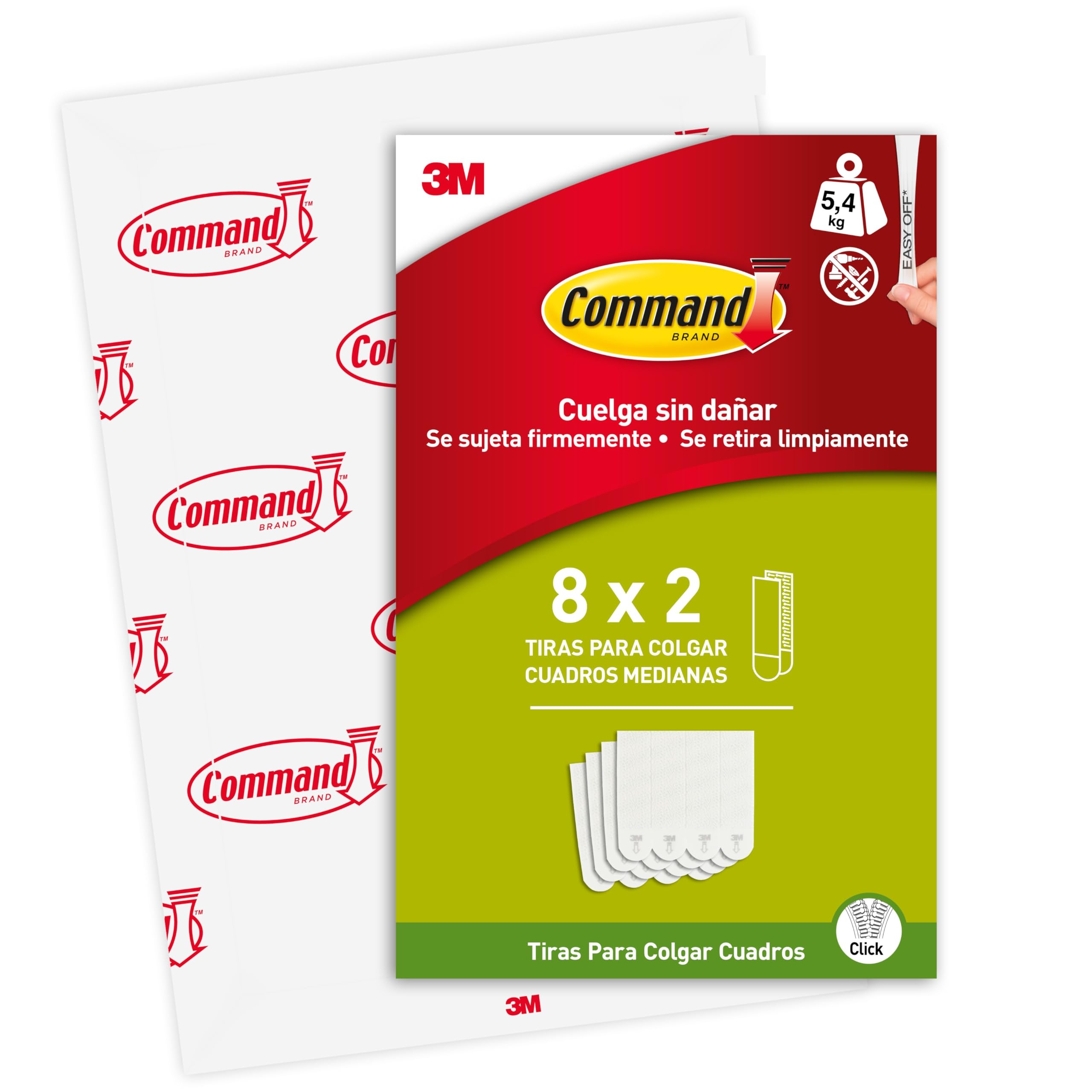 Command Tiras Adhesivas para Colgar Cuadros, Pack de 8 x 2 Tiras Blancas Medianas - Para Marcos, Espejos, Letreros, o Relojes de Pared - Colgar Sin Agujeros y Sin Taladrar