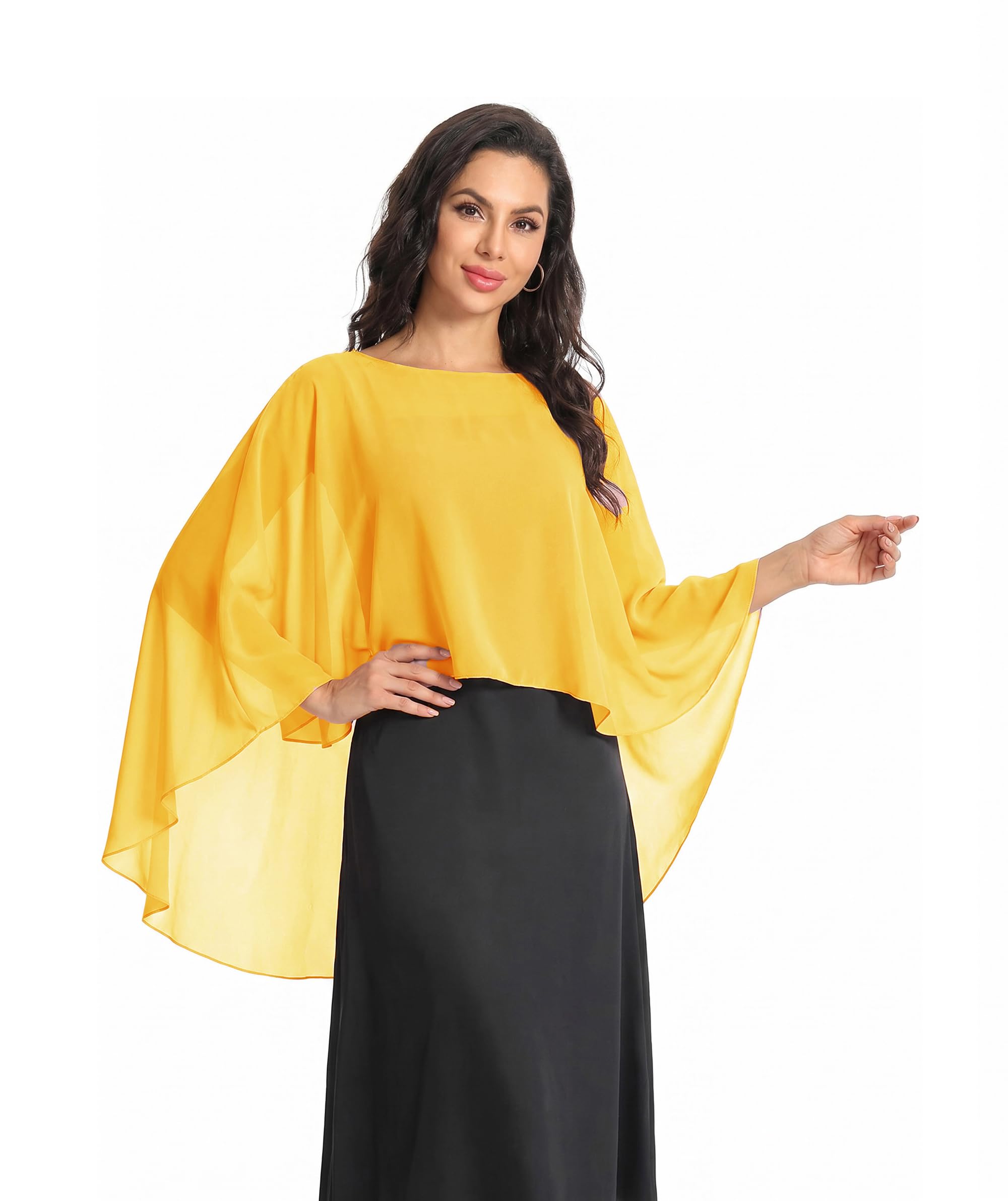 Baoqiya Chiffon Capes Sheer Capelets Long Cape Poncho For Women Plus Size