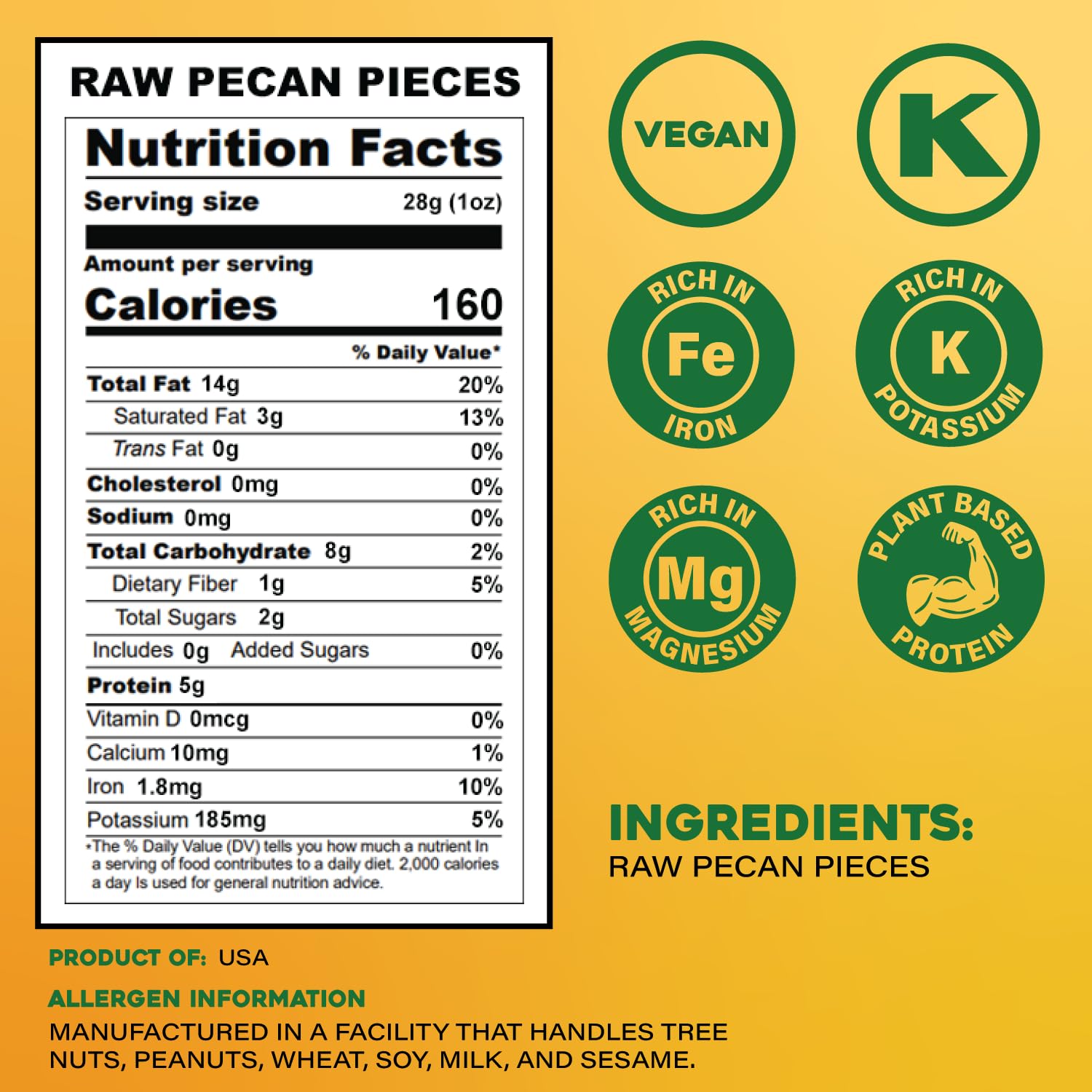 Sunbest Natural Fancy Georgia Raw Pecan Pieces 80oz (5 lbs) - Nutrient-Rich & Delicious Raw Pecans - Kosher, Non-GMO, Vegan-Friendly, Ideal for Cooking, Baking & Snacking - Superior to Organic