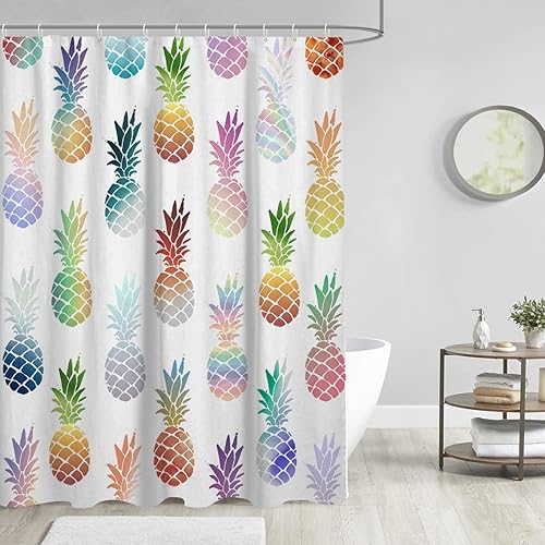Miniatura 2 de AAtter Cortina de ducha colorida de piña para niños, divertida, bonita, brillante, tropical, de verano, fruta, fresca, única, degradado, naranja,