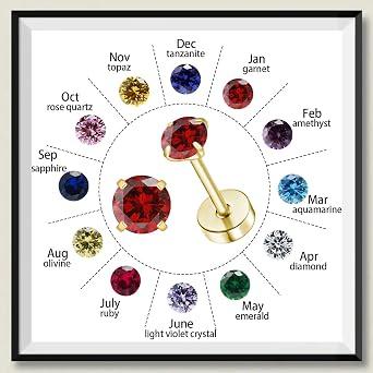 Natural Birthstone Stud Earrings for Women Teen Girls, Screw Back Tiny 3mm CZ Stud Flat Back Studs, Cartilage/Tragus/Second Hole Earrings