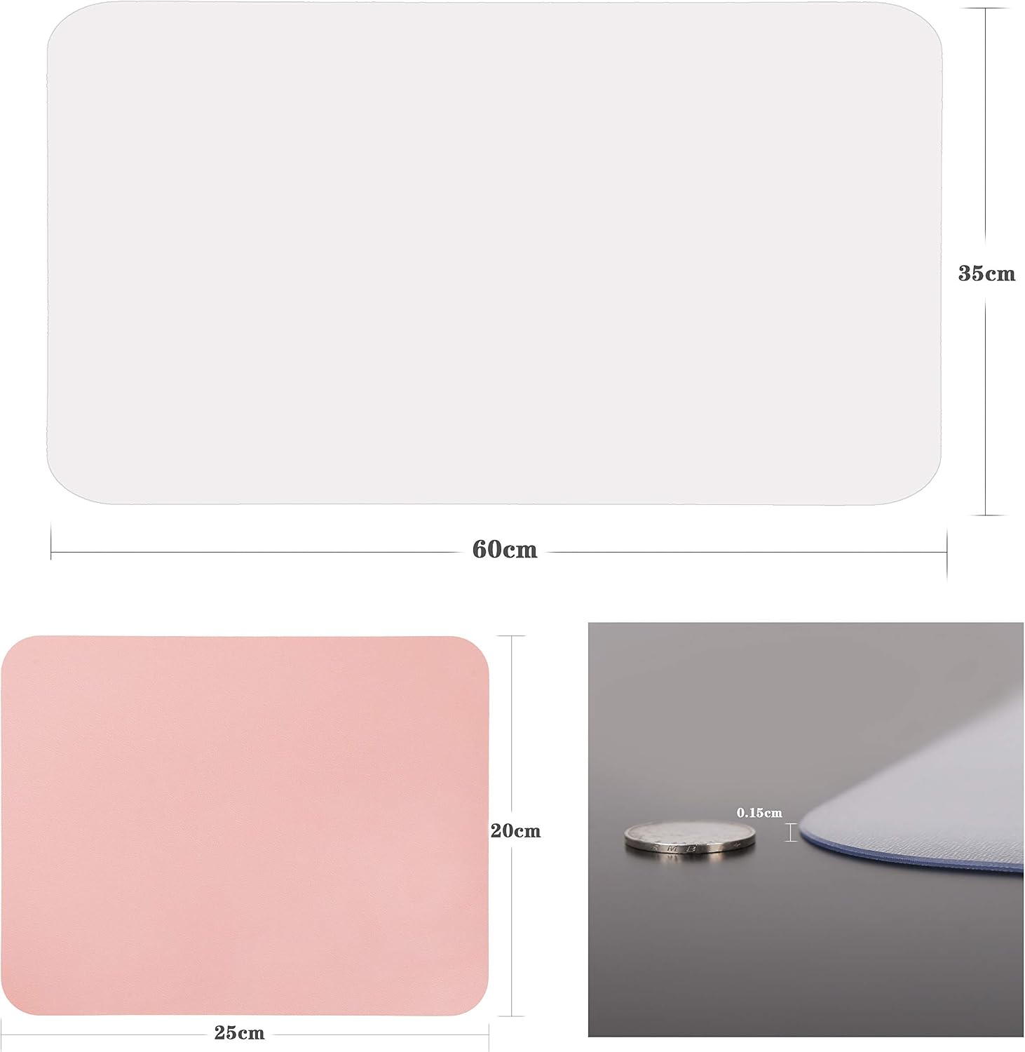 YSAGi Clear Desk Pad Protector, Round Edge Non Slip Clear Writing Mat, 31.5”x15.7” Waterproof PVC Clear Desk Mat with 7.9”x9.8” Waterproof PU Leather Mouse Pad for Office/Home (Frosted+Pink)