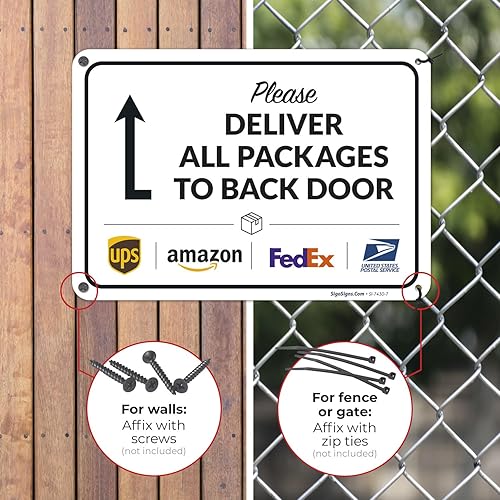 Vista 645 de Cartel de entrega del paquete, letrero de instrucciones de entrega, 10 x 7 pulgadas, aluminio 040 libre de óxido, resistente a la decoloración