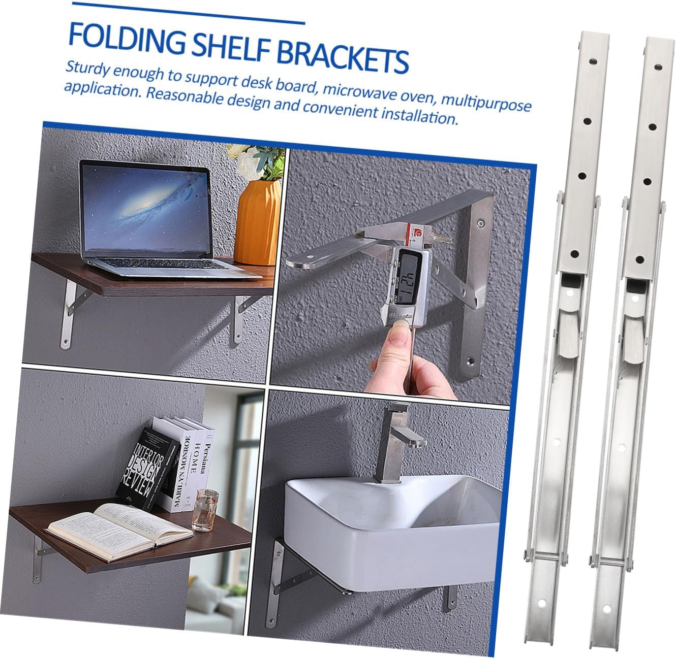 VILLCASE 2pcs Folding Shelf Brackets Stainless Steel Support Racks for Storage Versatile Wall-Mounted Design for Garage Kitchen and Workshop Use Heavy Duty Construction for Projects