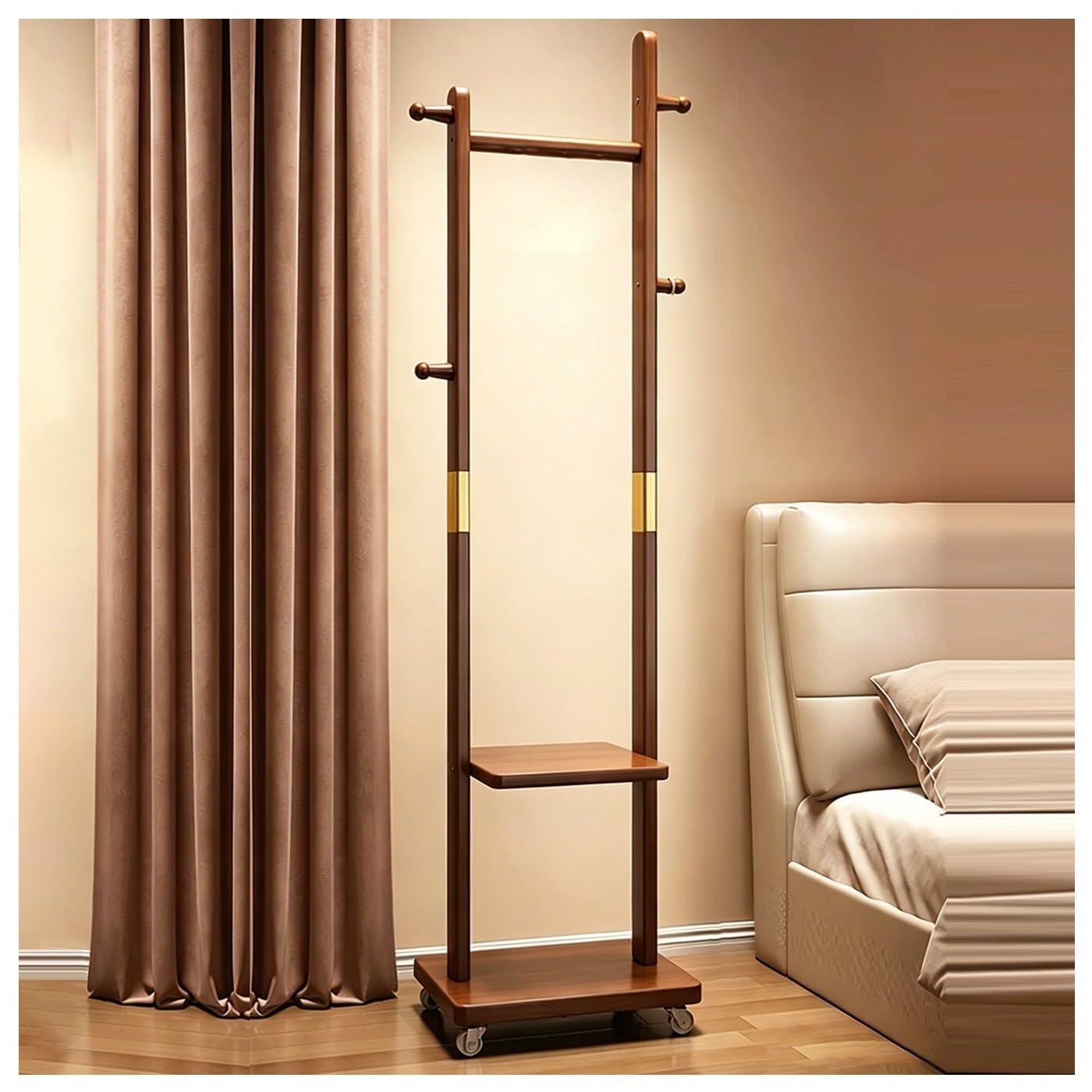 Wooden Coat Rack Stand with Hooks and Stable Base, Freestanding Coat Stand, Compact Clothes Organiser Garment Stand, Easy to Assemble, for Hallway, Bedroom : 40x26x163/166CM