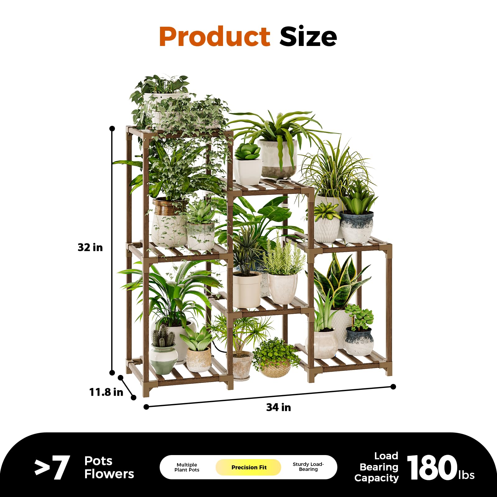 Bamworld Soporte para Plantas de Interior, Estante de Madera para Exterior para Múltiples Plantas, Soporte Escalera de 3 Niveles, 7 Escaleras, Patio (A-Escalera con Luz)