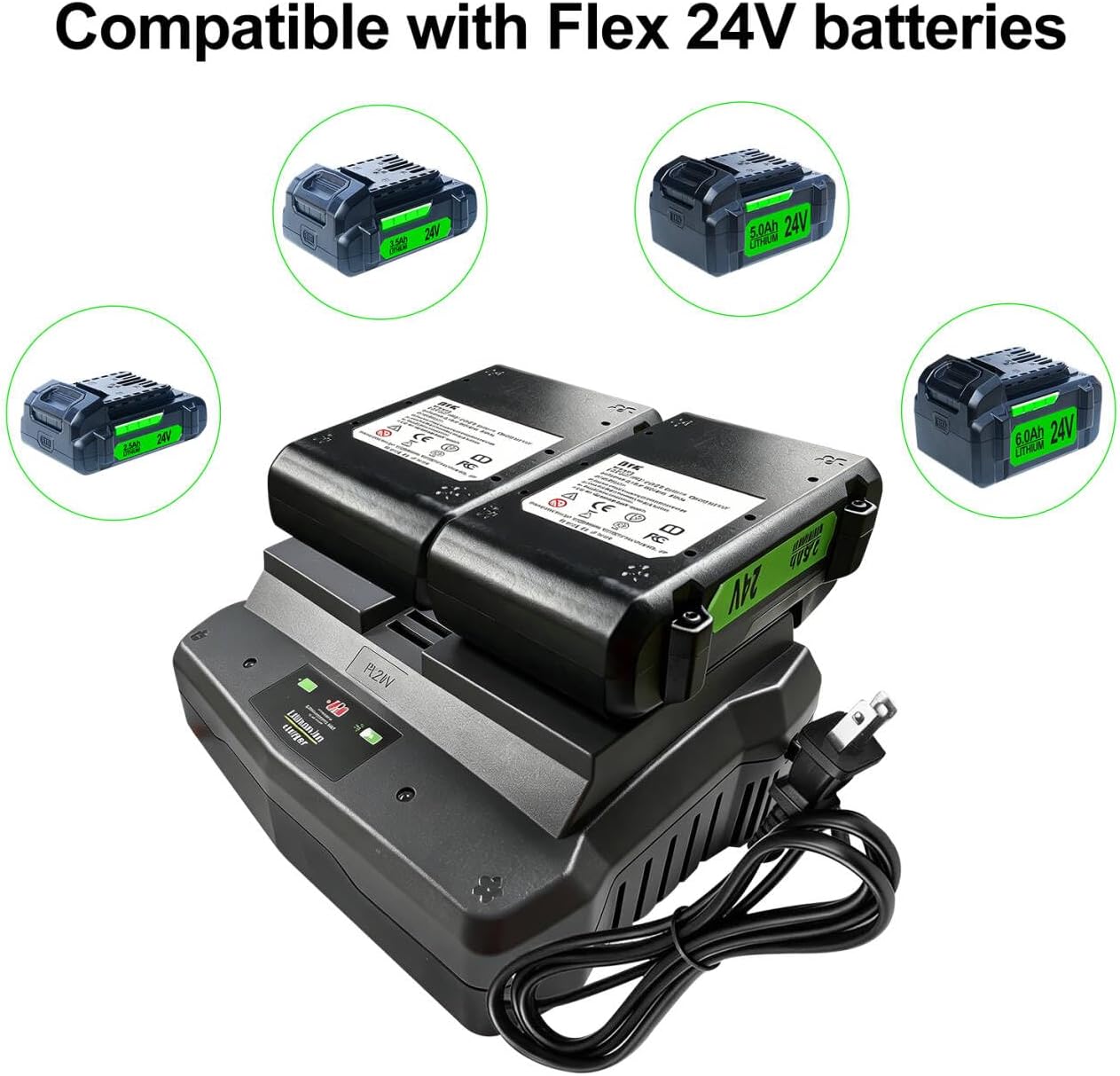 24V 3A Dual Charger Compatible with Flex 24V Lithium Battery