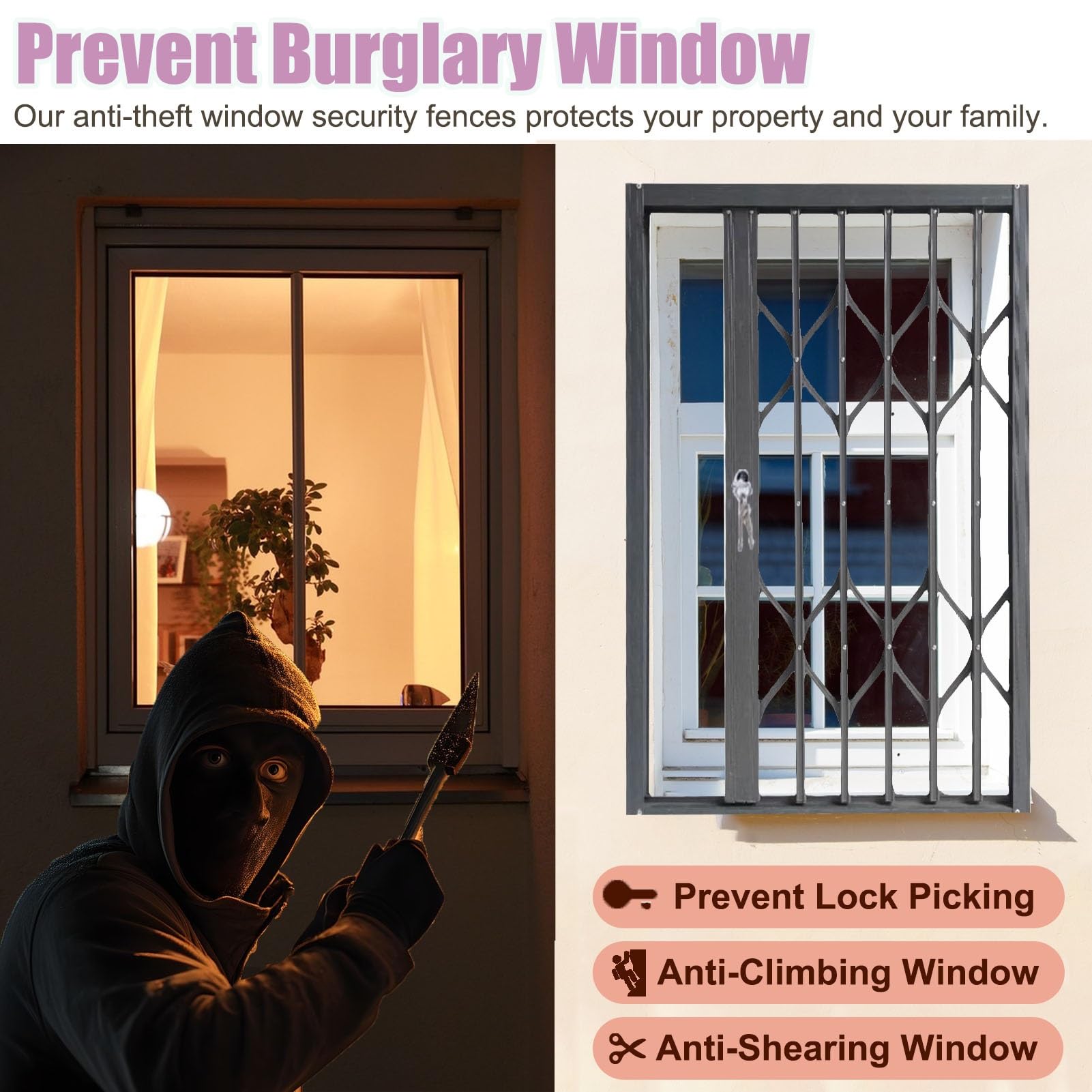 Home Puerta de seguridad para perros y mascotas, barras de seguridad ajustables para puertas correderas de acordeón, protección contra robos con cerradura y llave