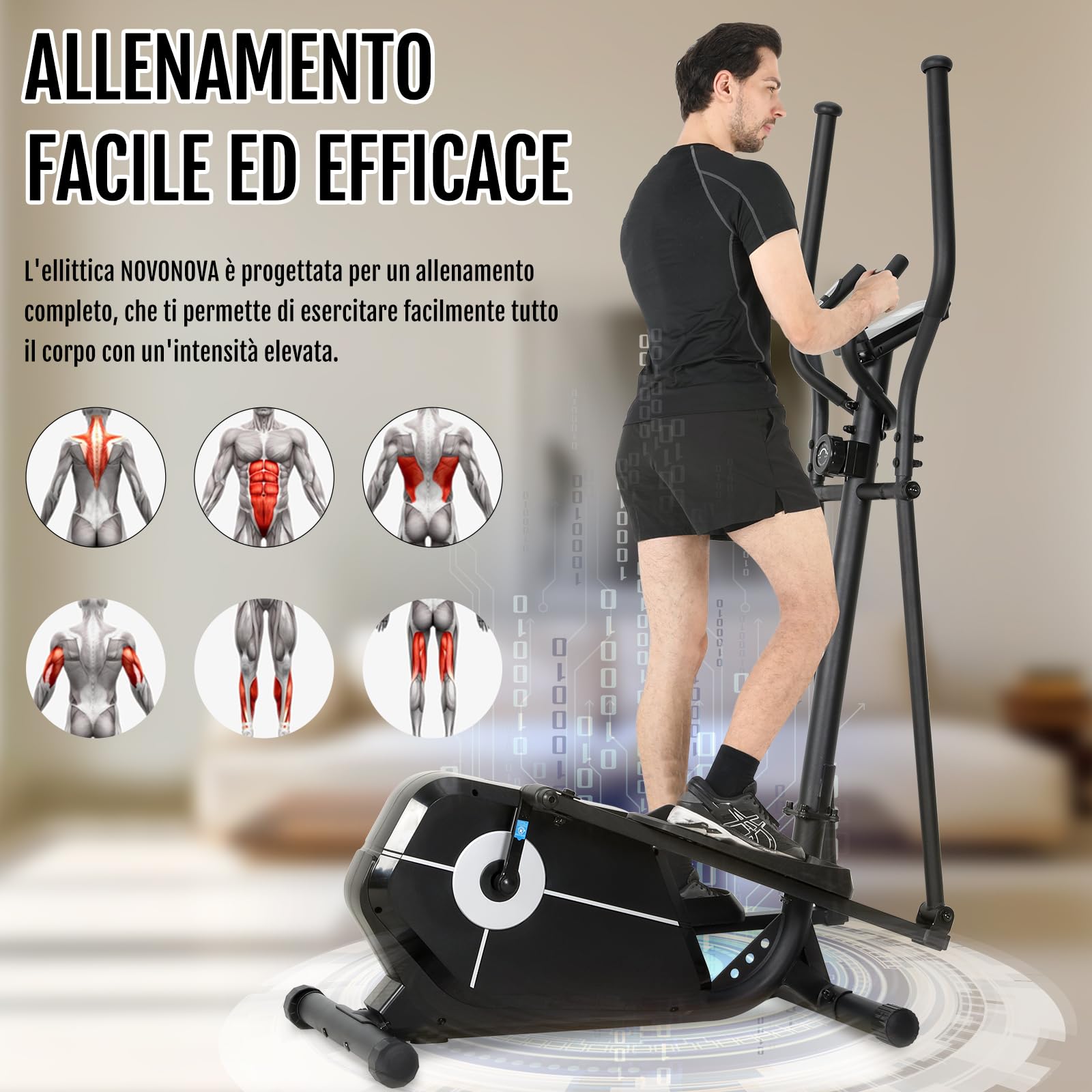 Cyclette Ellittica da Casa con 8 Livelli di Resistenza, Schermo LCD con Supporto per Smartphone, Ellittica Professionale per Casa con Passo di 280 mm, NV-9304