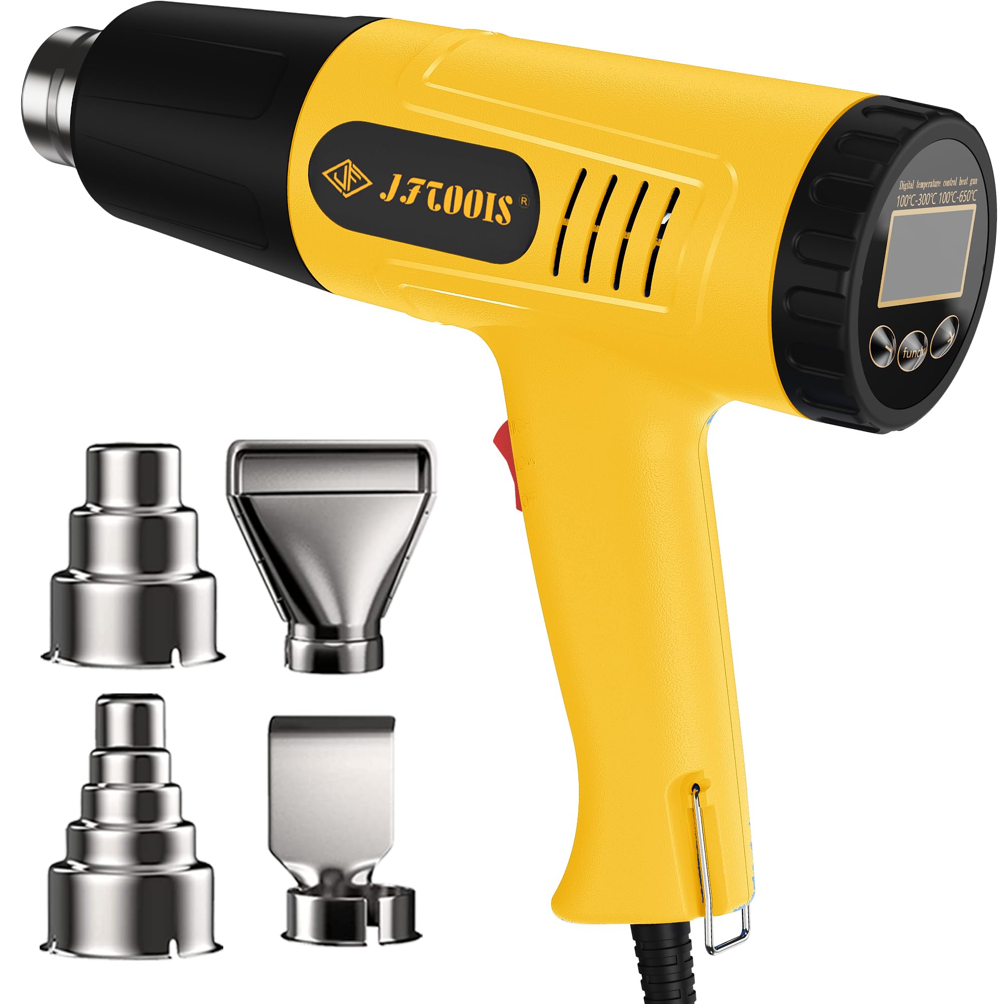 Heat Gun, Hot Air Gun Set, Equipped with LCD Digital Display, Adjustable Temperature Function (572&1112?), Memory Setting and 4 Nozzles, Suitable For Removing Paint, Shrinking Pvc (Jf-2000WD)