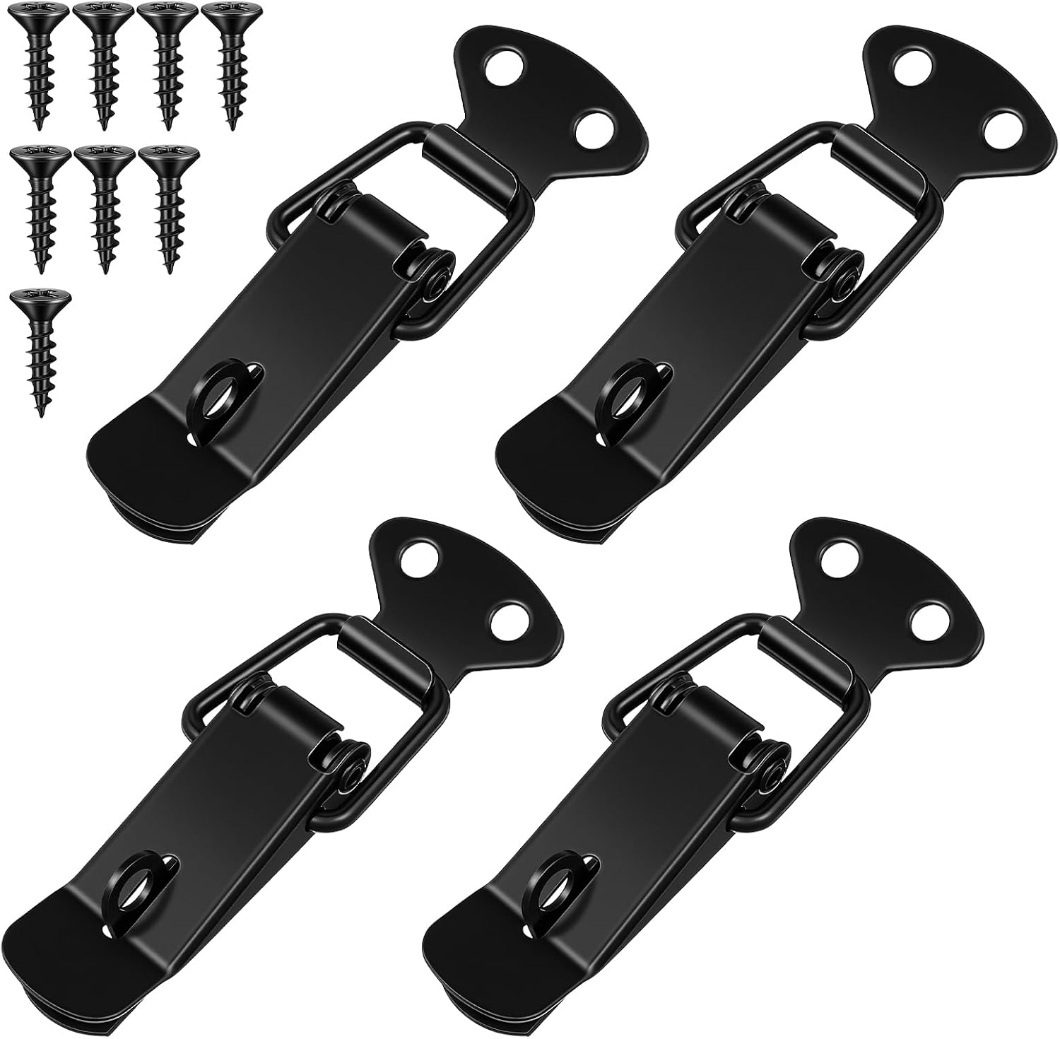 4 Pack Adjustable Black Toggle Clamp Latch, 304 Stainless Steel Spring Loaded Toggle Catch Black Metal Toggles Latch Catch Set, Quick Release Metal Pull Latches for Cabinet Boxes Suitcase with Screws