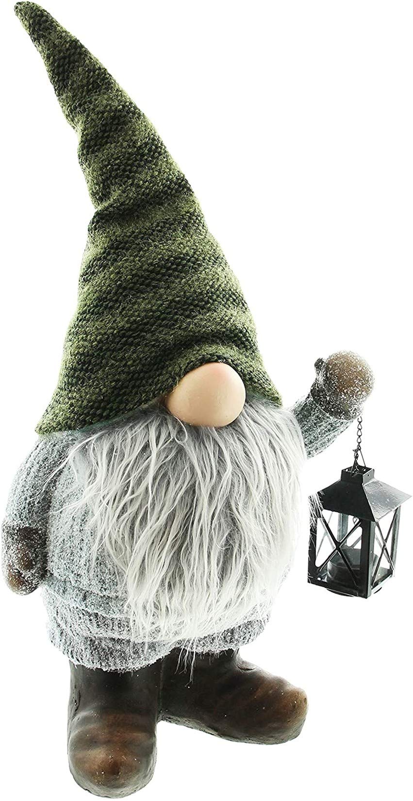 Wichtel groß, 56 cm hoch, Textil & Kunstfell, Weihnachtswichtel mit Laterne | Deko-Figur stehend mit Teelichthalter, Winterdeko, Weihnachtsdeko