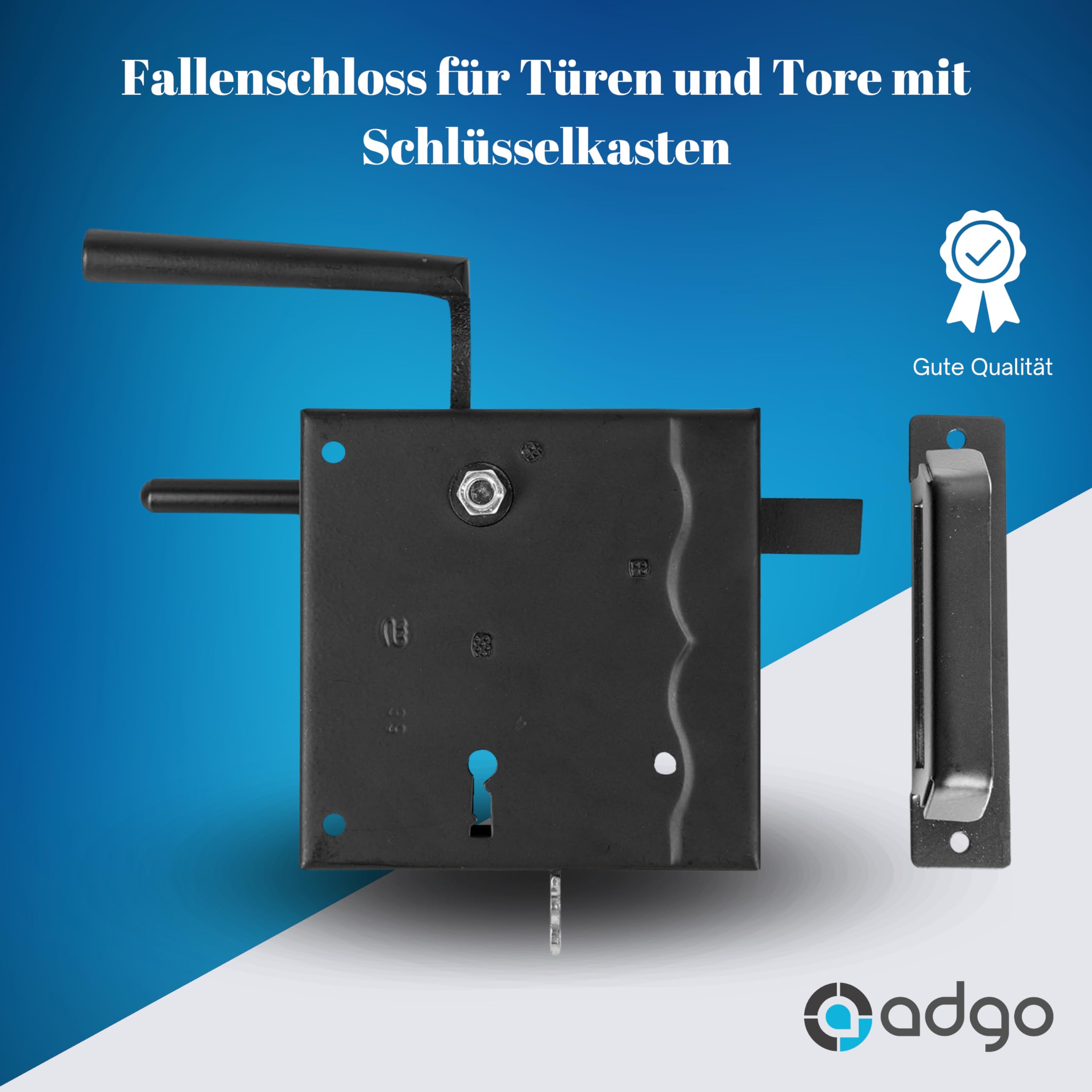 ADGO Schloss für Tür und Tore Schloss Riegel Schloss mit Schlüssel Kastenschloss mit einem Ventil Linke Tür Schliessblech pulverbeschichtet Stahlgriff Edelstahl Schwarz 100 mm