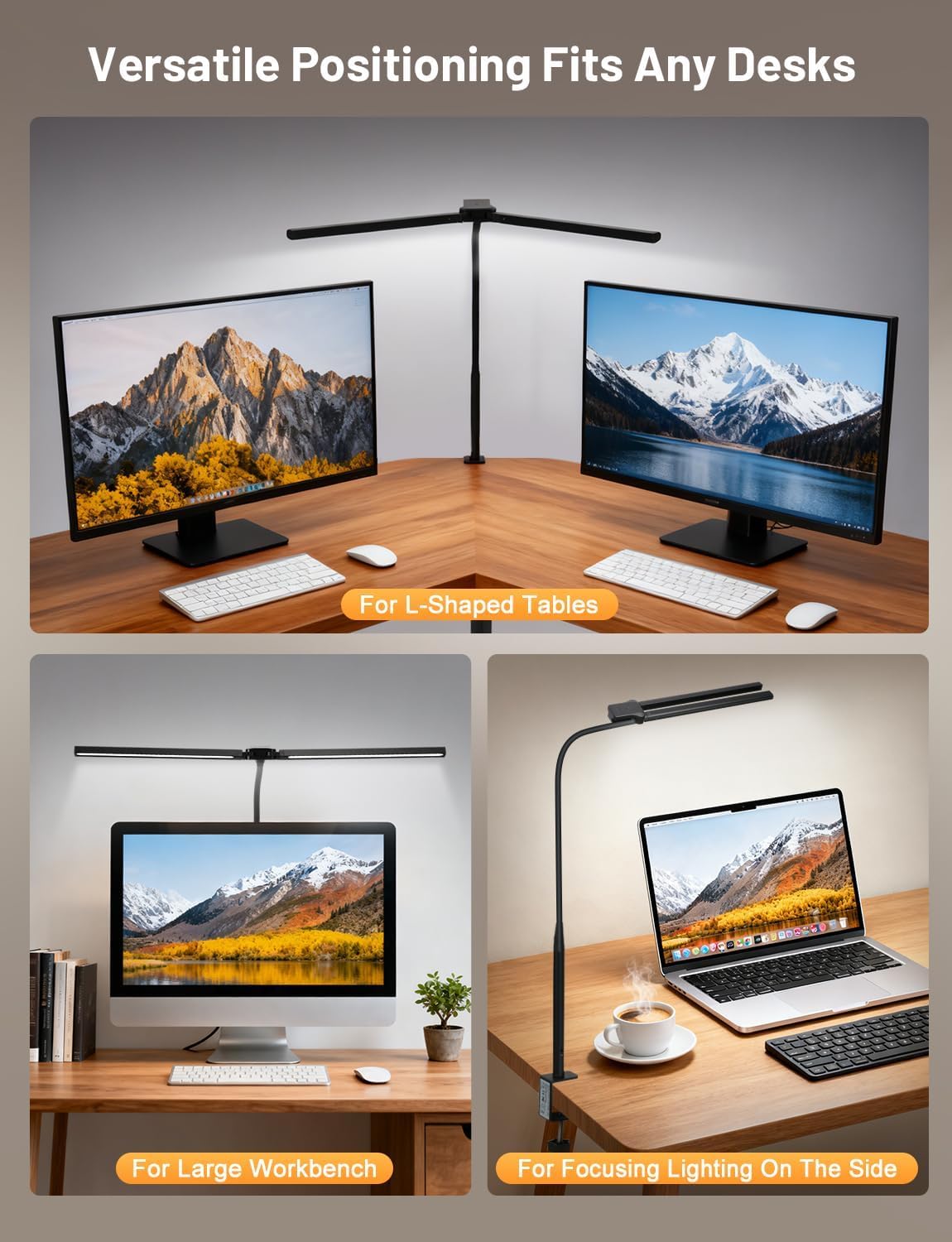 32.8'' Wide Desk Lamp with Clamp for Home Office, Eye-Caring LED Desk Lamp, Dimmable Table Clip Lamp for Dual Screen Computer Monitor, Adjustable Color Lighting Mode Computer Monitor Light