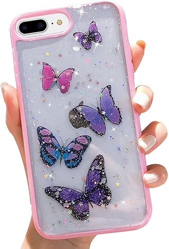 Miniatura 6 de wzjgzdly Funda transparente de mariposa compatible con iPhone 11 Pro, con purpurina para mujer, bonita, delgada, suave, antideslizante, funda