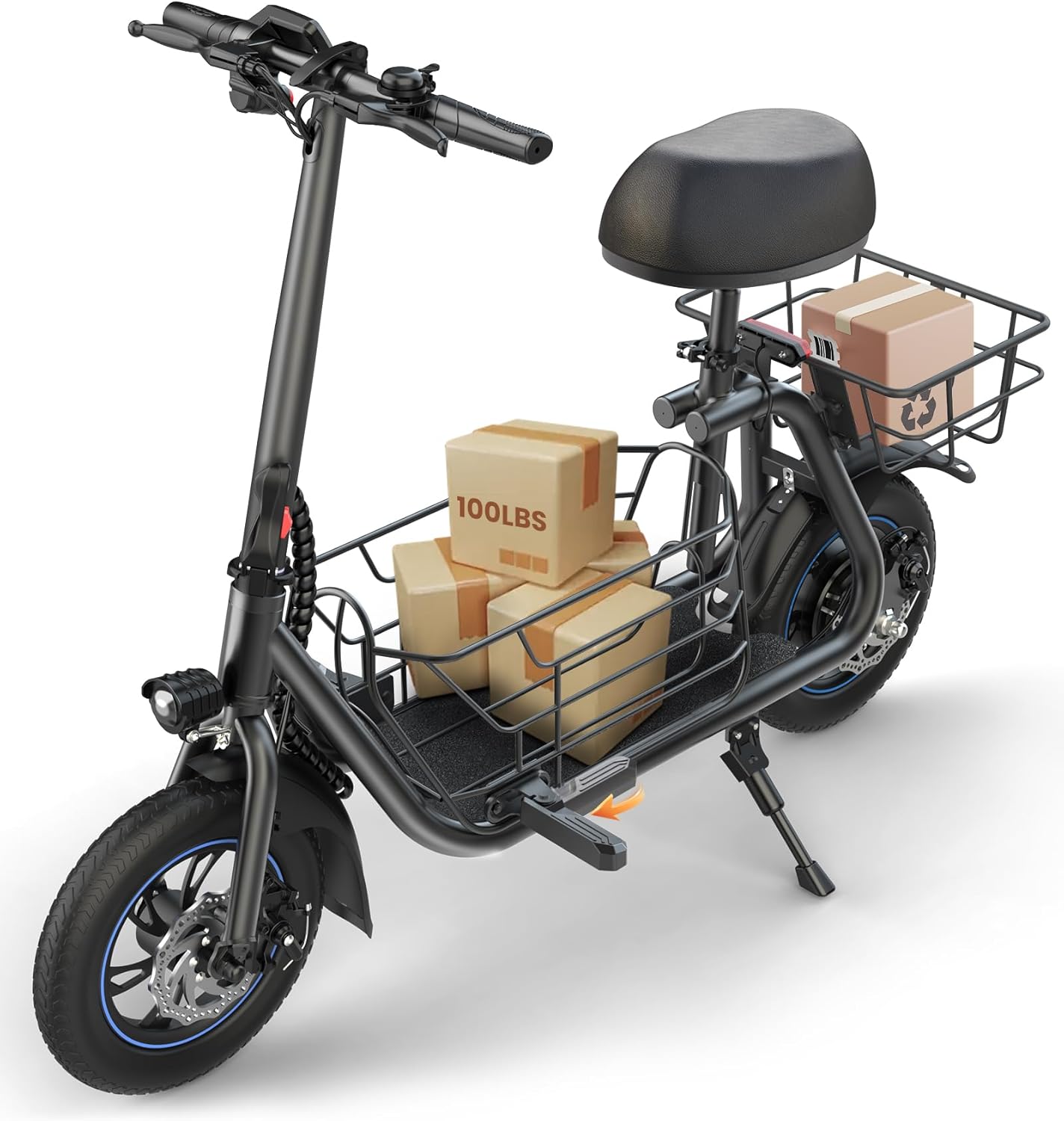 Electric Scooter with Seat for Adults, 550W Powerful Motor, 20-Mile Range, Speed up to 18.6MPH, Ample Storage for Pets & Cargo, Electrically-Powered Motor Scooters