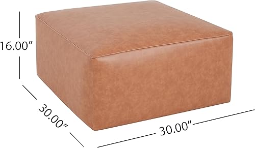 Miniatura 2 de Christopher Knight Home Ellis - Reposapiés otomano de piel sintética, puf cuadrado reposapiés, asiento grande otomano, mesa auxiliar moderna para