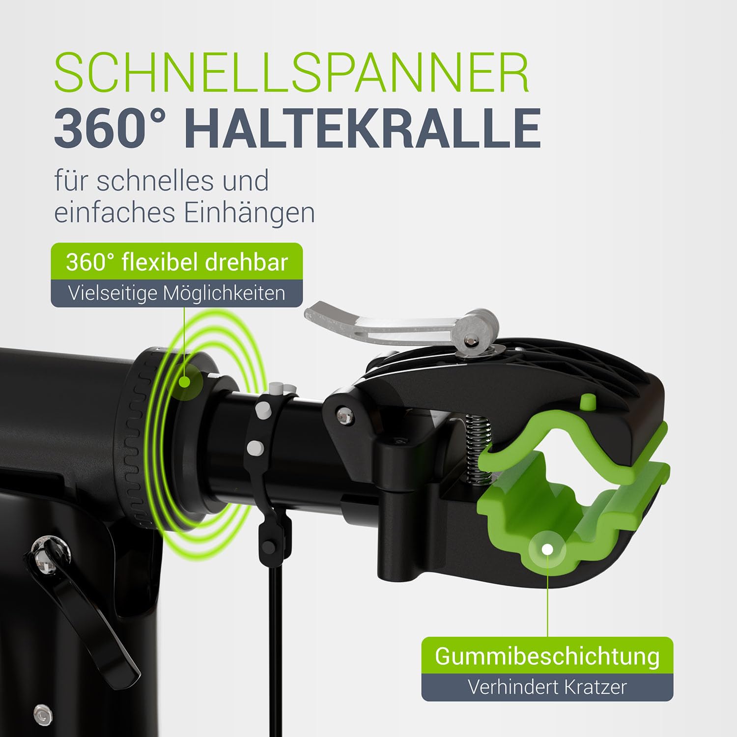 Juskys Fahrrad Reparaturständer, bis 50 kg für E-Bike, klappbar & höhenverstellbar, Klemmkopf 360° drehbar, Gummibeschichtung & Werkzeugablage, Schwerlast Fahrradständer für 24 bis 29 Zoll Fährräder