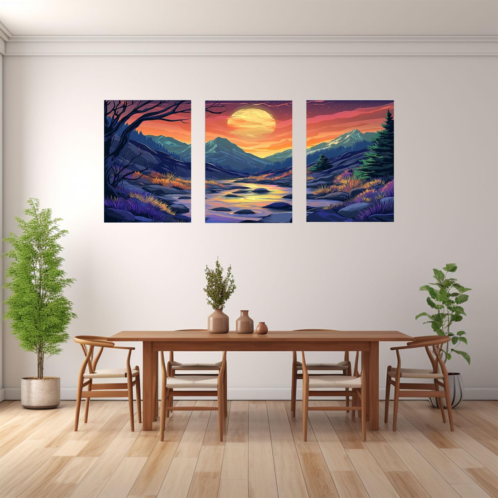 3 PièCes Peinture abstraite sur toile pour intérieur Lune Image Tableau Decoration Murale Salon Chambre Maison(Violet 86)-60x80cmx3 Encadrée