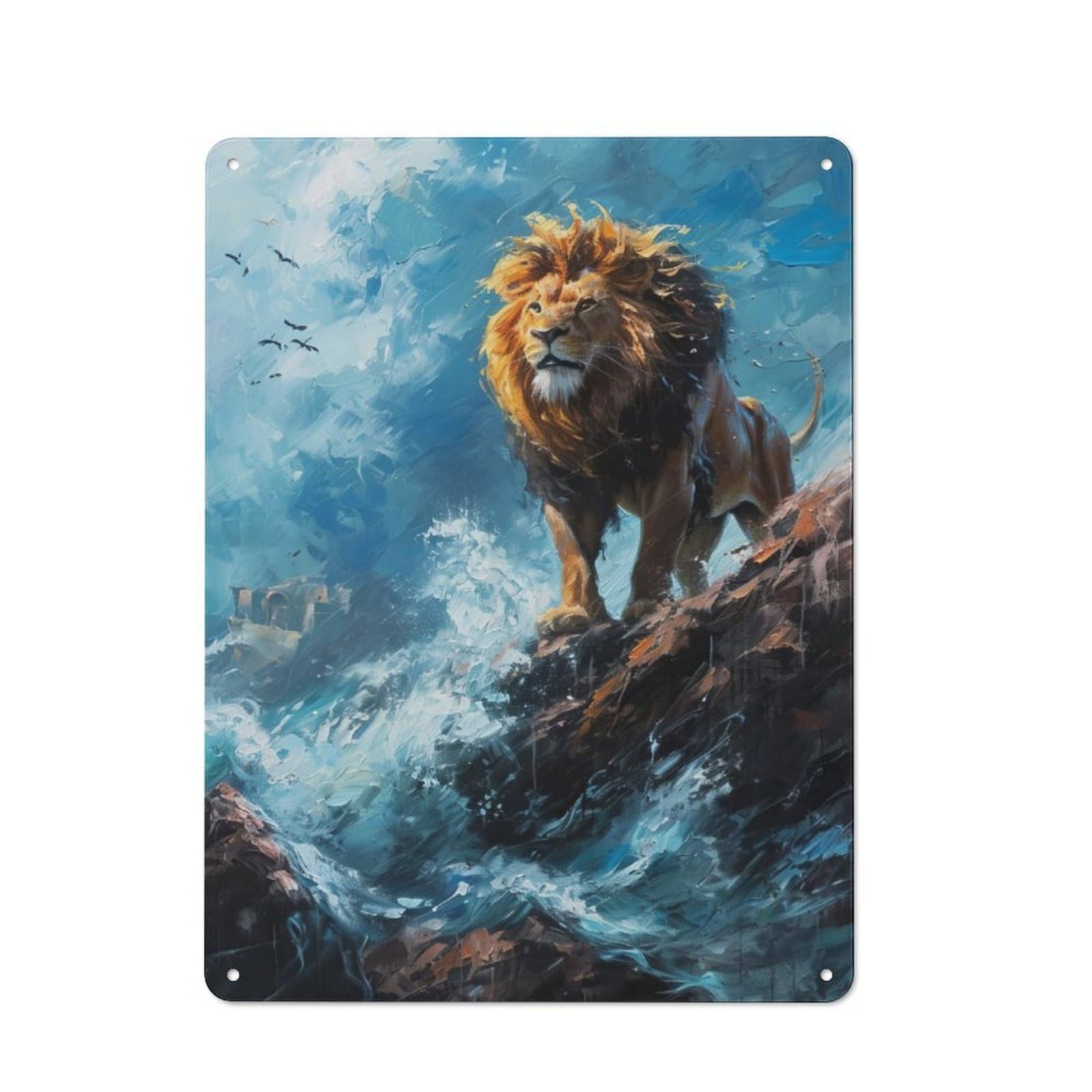 Junmoney Seaside Lion Majesty Industrial Metal Wall Sign 40X30cm Featuring Urban Room Decor For Loft, Studio, Office Or Creative Room