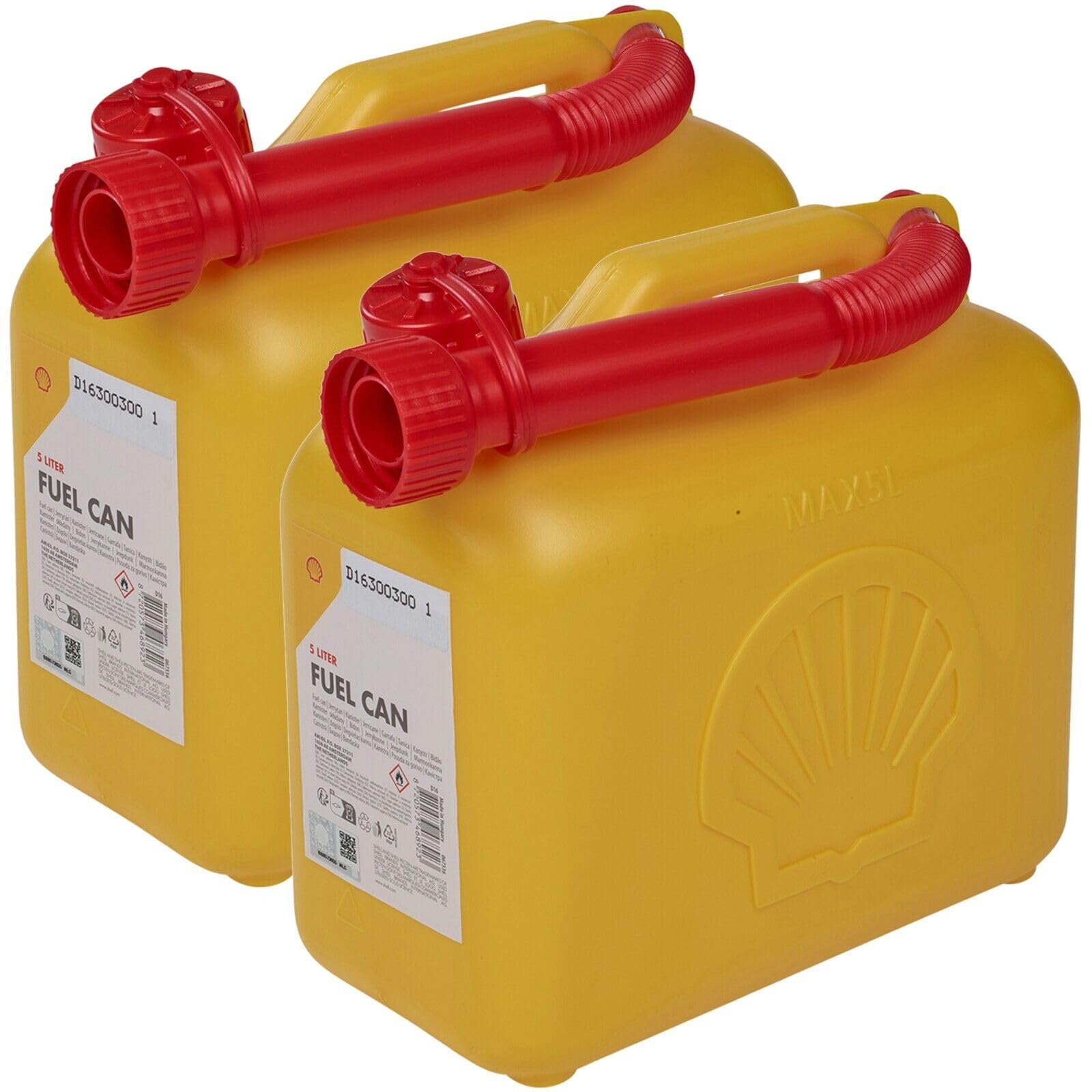 Urbnliving Yellow 2 X 5L Shell Fuel Petrol Diesel Jerry Can Gas Tank Handle & Pouring Nozzle Spout