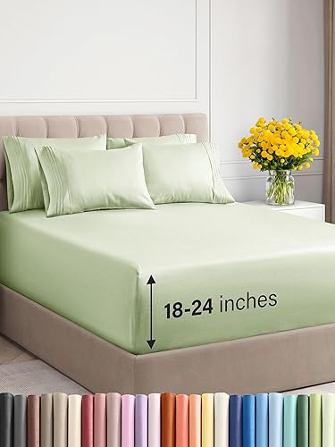 Juego de sábanas extra profundas tamaño Queen, sábanas transpirables y refrescantes de 6 piezas, juego de sábanas de lujo para hotel, fácil ajuste,