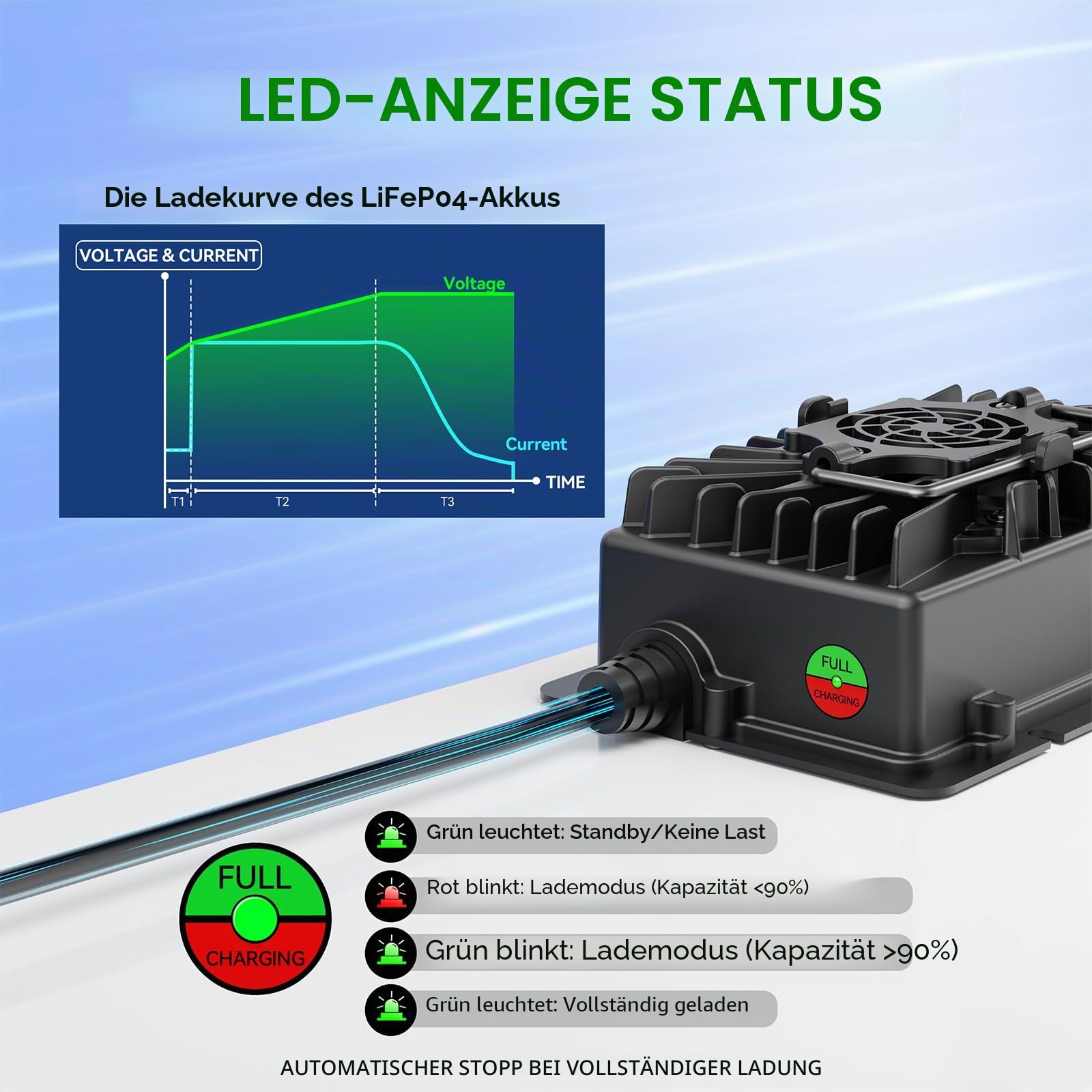 LiFePO4 Batterieladegerät, 14,6 V, 20 A, 0 V Aktivierung, IP65 Wasserdicht & Anderson-Stecker für Lithium-Batterie, Wohnmobil, Boot, isolierte Standorte und Solaranlagen