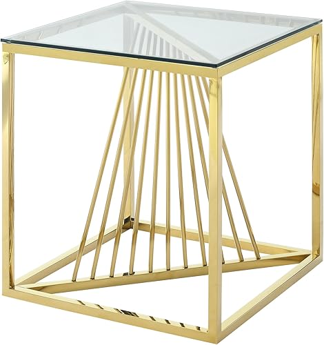 Miniatura 164 de Mesa auxiliar moderna de cristal de 20 pulgadas con marco de metal, mesa de noche, mesa esquinera para sala de estar, oficina en casa, dormitorio