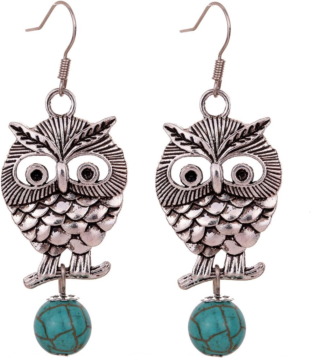 YAZILIND Special Design Round Turquoise Cute Owl Dangle Pendant Earrings