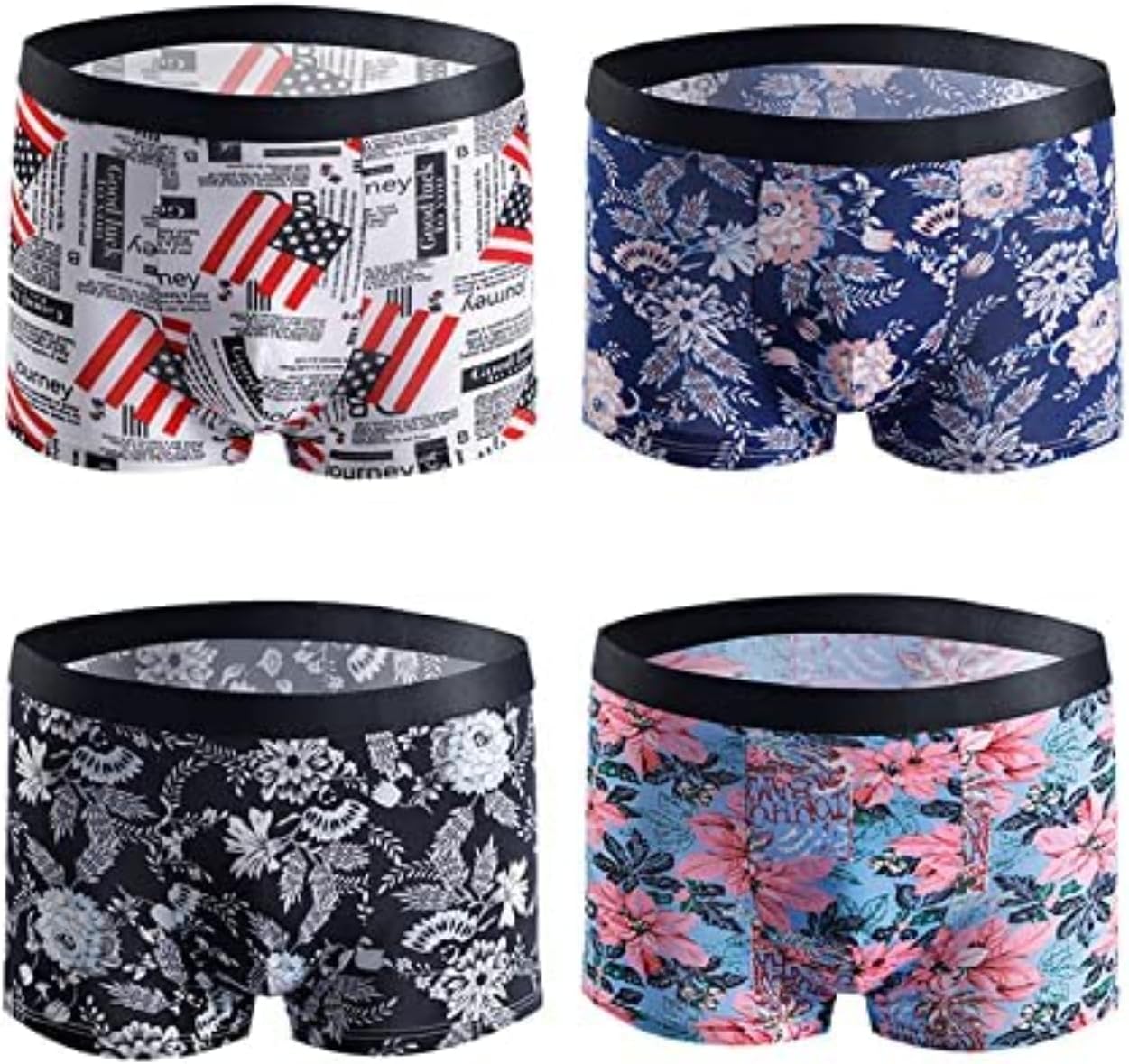 GRANTH ENTERPRISE Printed Cotton Extra-Thin Ice Silk Elasticity Best Fitting 80 to 85cm Boxer Brief Shorts Pants/Underwear for Men (Pack of 4, Multicolor)