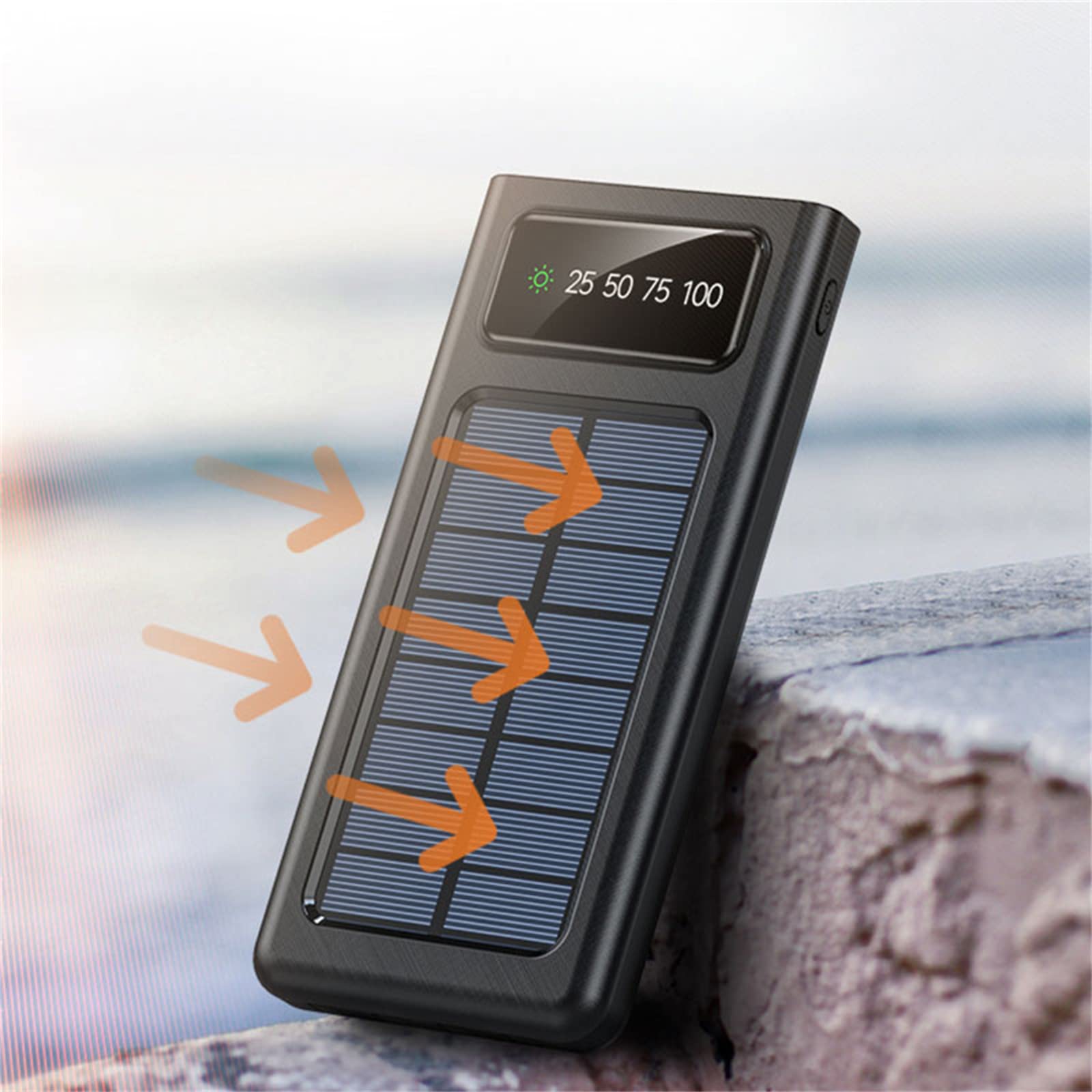 WFEI Power Bank Cargar Solar 30000mAh Teléfono de batería Externo portátil Paquete de Panel de células solares de células solares Powerbank,Negro