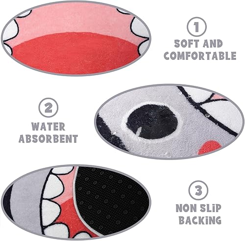 Miniatura 3 de Tapete de baño absorbente antideslizante con bonito diseño de tiburón, tapete de microfibra suave para el suelo de los niños, decoración temática