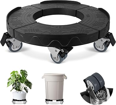 ToLanbbt Trash Can Dolly with Wheels, 15-19 in Adjustable Round Furniture Dolly, Heavy Duty 440 LBS Drum Rolling Base, Keg Dolly for 20, 32, 44, 55 Gallon Garbage Cans, Black, 1 Pack