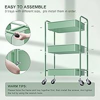 Vista 9 de Carrito de almacenamiento de 3 niveles de metal con ruedas, carrito de pañales de bebé verde, organizador de tres niveles sobre ruedas, carrito