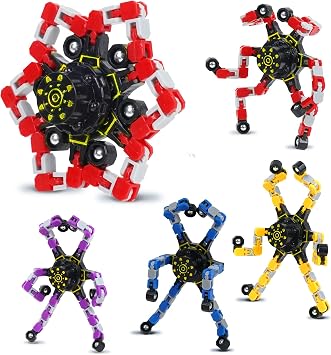 4 Pcs Fidget Toys Transformable Fidget Spinner Autism ADHD Anxiety Stress Relief Sensory Toy for Kids and Adults Convertible Robot Spinner Finger Tip Gyro Party Favors Classroom Prizes Mix