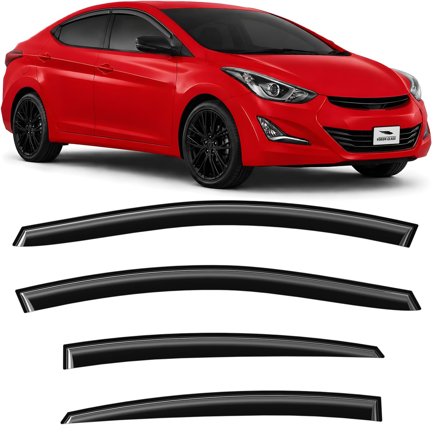 Voron Glass Tape-on Extra Durable Rain Guards for Hyundai Elantra 2011-2016 Sedan, Window Deflectors, Vent Window Visors, 4 Pieces - 100891