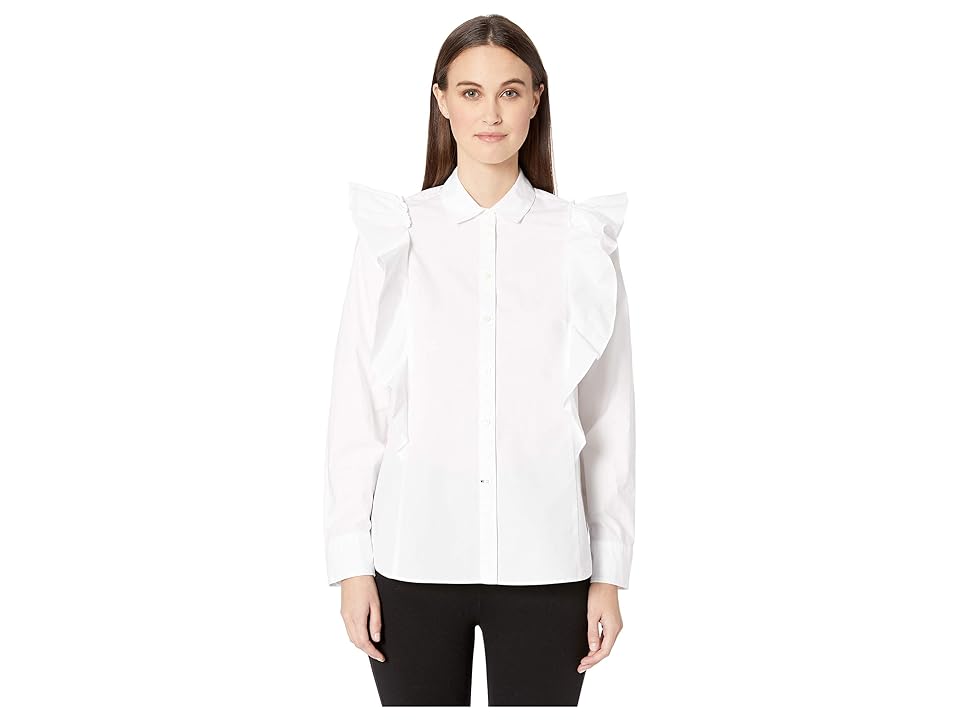 

Kate Spade New York Broome Street Poplin Ruffle Shirt (Fresh White) Women's Clothing, Multi
