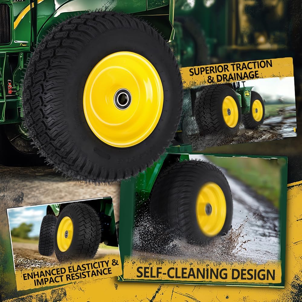 (2 Pack) 16x6.50-8 Front Tire and Wheel Assemblies,16x6.5-8Lawn Mower Tires,4" Centered Hub,1" Bearings, 4 Ply Tubeless,Fit Riding Mowers and Garden Tractors