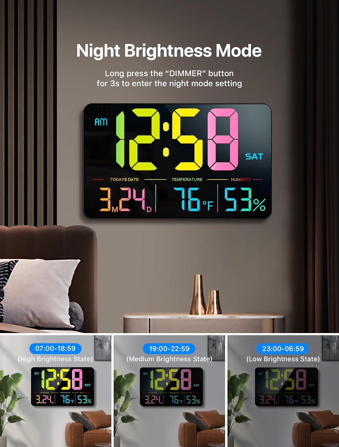 MASHI F600 Digital Clock in Night Brightness Mode