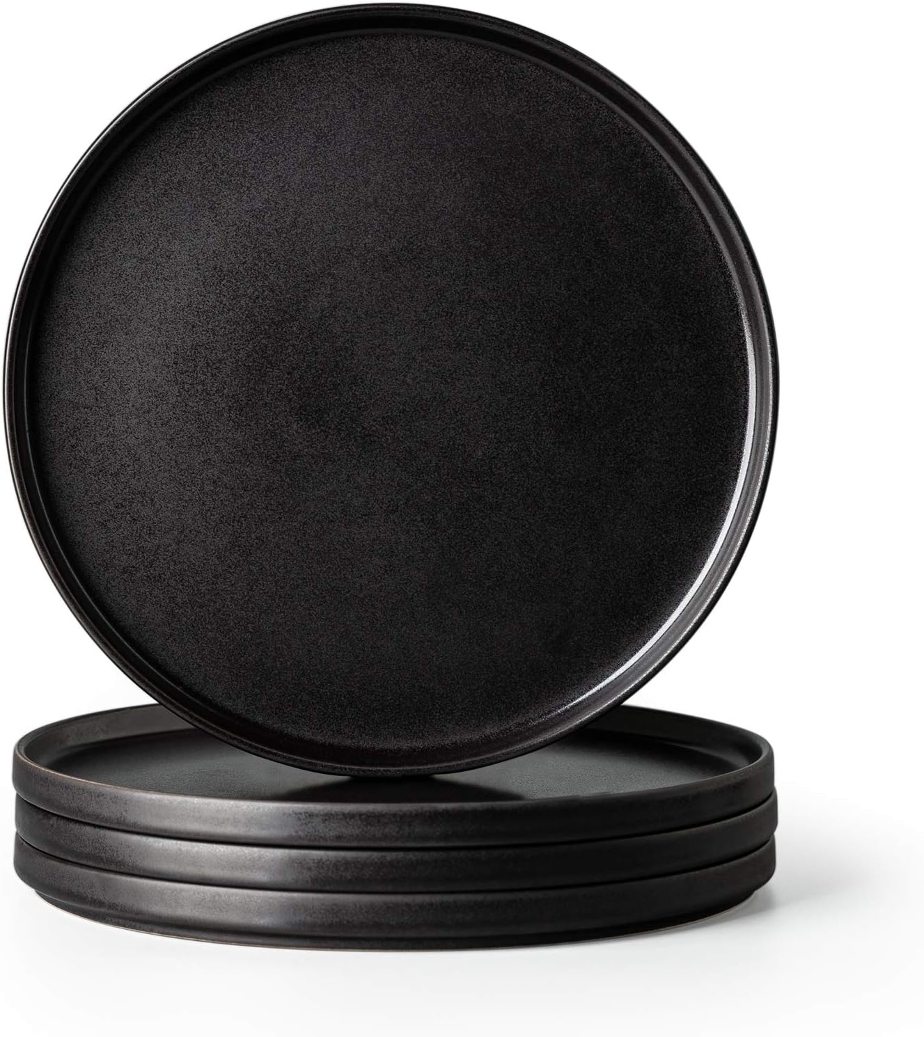 AmorArc Ceramic Dinner Salad Plates Set of 4, 8.5 Inch Reactive Matte Glaze Dish Set, Dessert, Salad, Appetizer, Small Dinner Plate, Microwave, Dishwasher Safe,Scratch Resistant,Reactive Matte Black