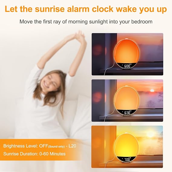 DreamSky Small Digital Clock and Sunrise Alarm Clock Radio with White Noise Sound Machine Bluetooth Speaker