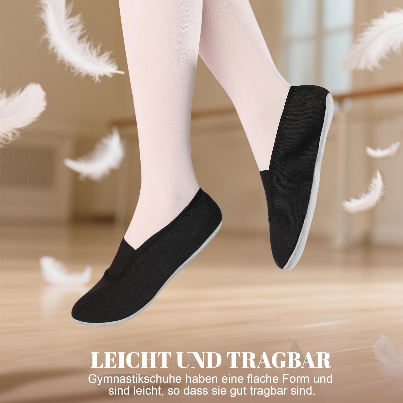 Unisex Turnschläppchen Mädchen Jungen Atmungsaktives Canves Gymnastikschuhe Damen Rindsleder Sohle Schläppchen Kinder Baumwollfutter Turnschlappen mit Breitem Gummiband Turnpatschen für Gymnastik Yoga