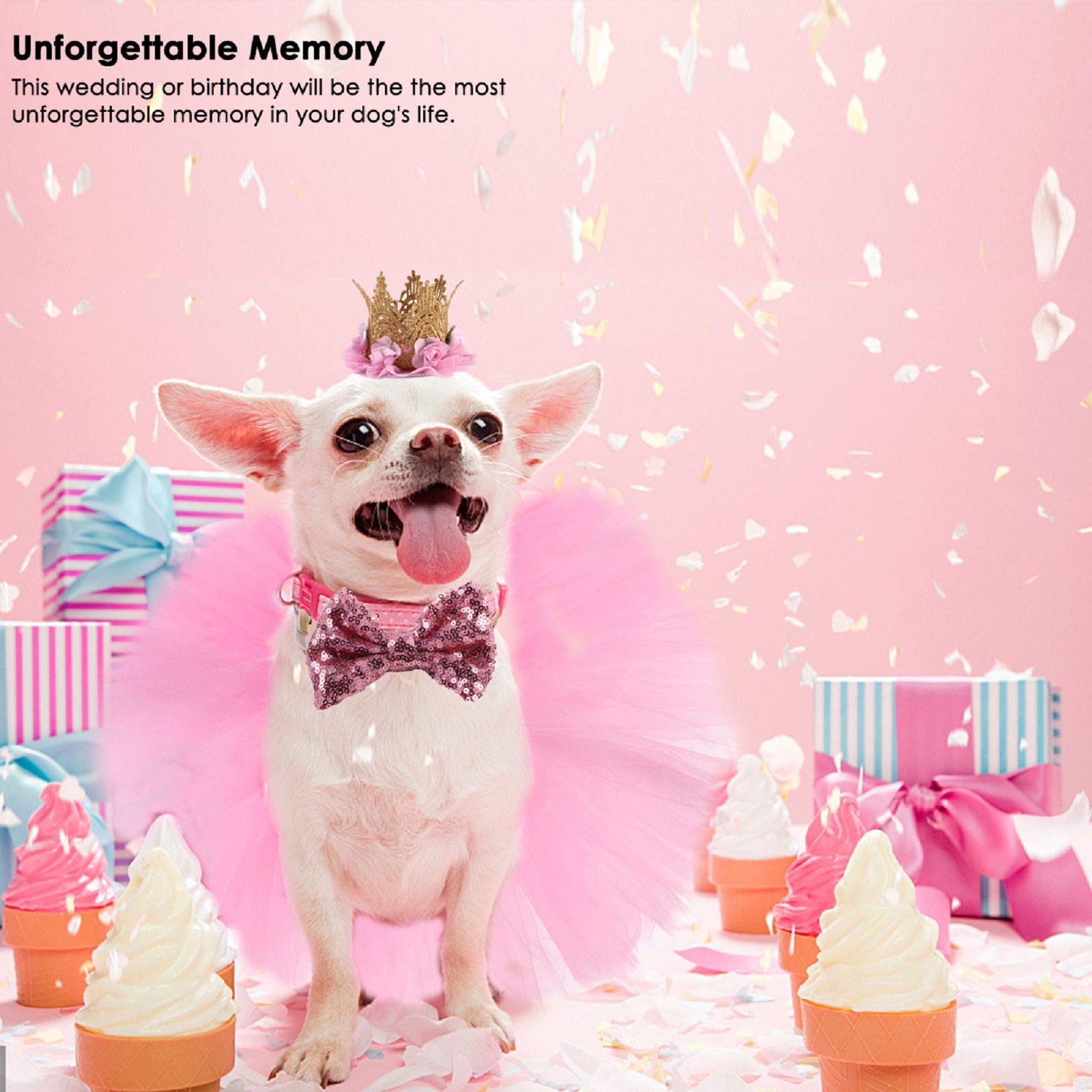 Costume de Chien 3 Pièces,Rose Jupe Tutu Couronne Chapeau Paillette Noeud Papillon,Mignon Noeud Jupe Tutu pour Petits Chiens et Chats